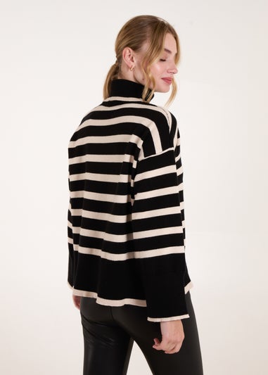 Blue Vanilla Black Wide Stripe Roll Neck Jumper