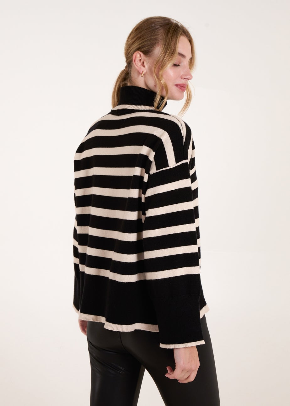 Blue Vanilla Black Wide Stripe Roll Neck Jumper