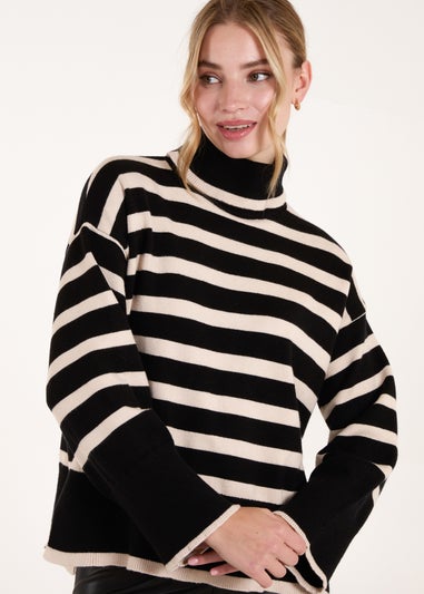 Blue Vanilla Black Wide Stripe Roll Neck Jumper