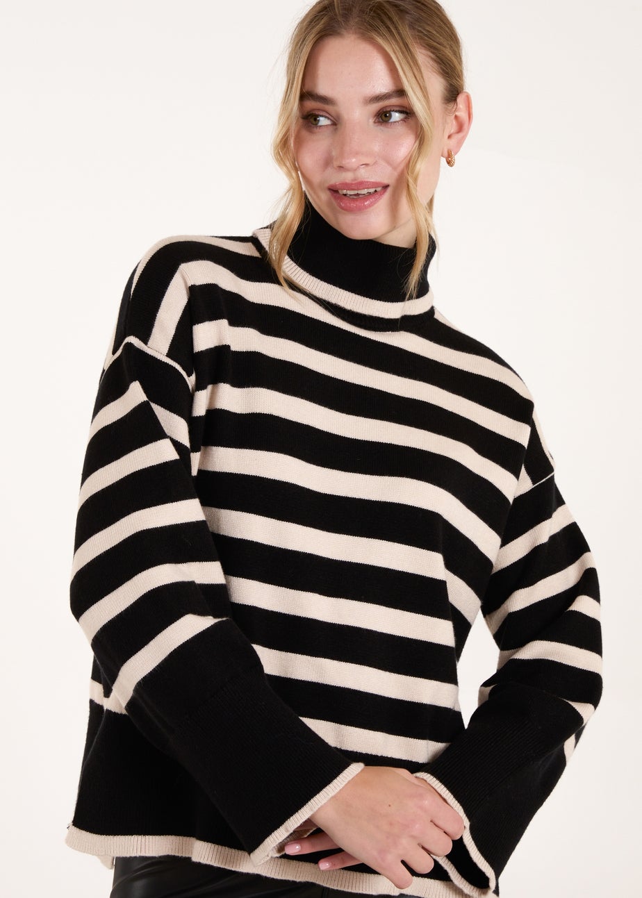 Blue Vanilla Black Wide Stripe Roll Neck Jumper