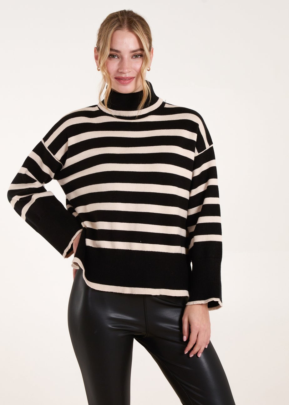 Blue Vanilla Black Wide Stripe Roll Neck Jumper
