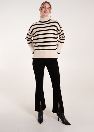 Blue Vanilla Cream Wide Stripe Roll Neck Jumper