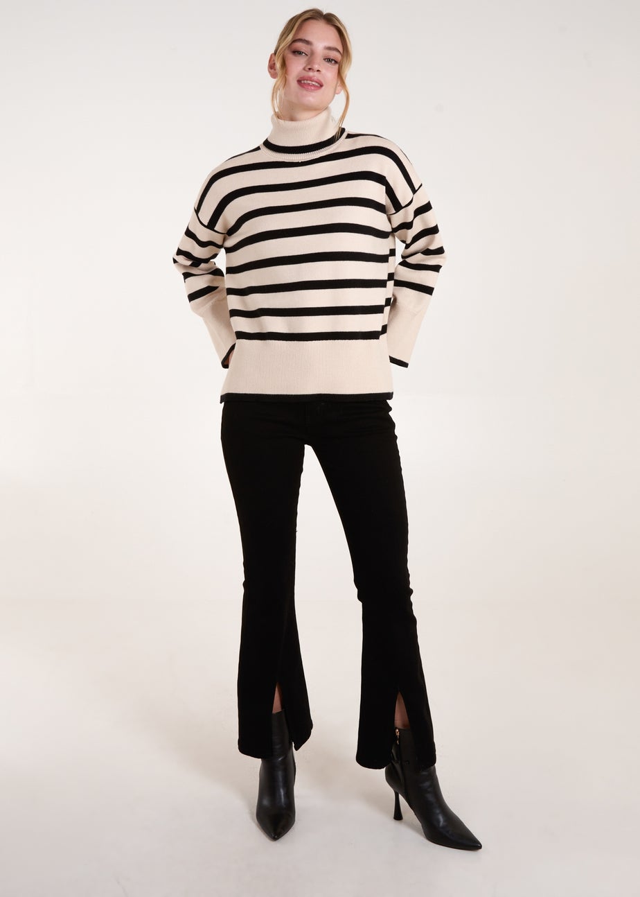 Blue Vanilla Cream Wide Stripe Roll Neck Jumper