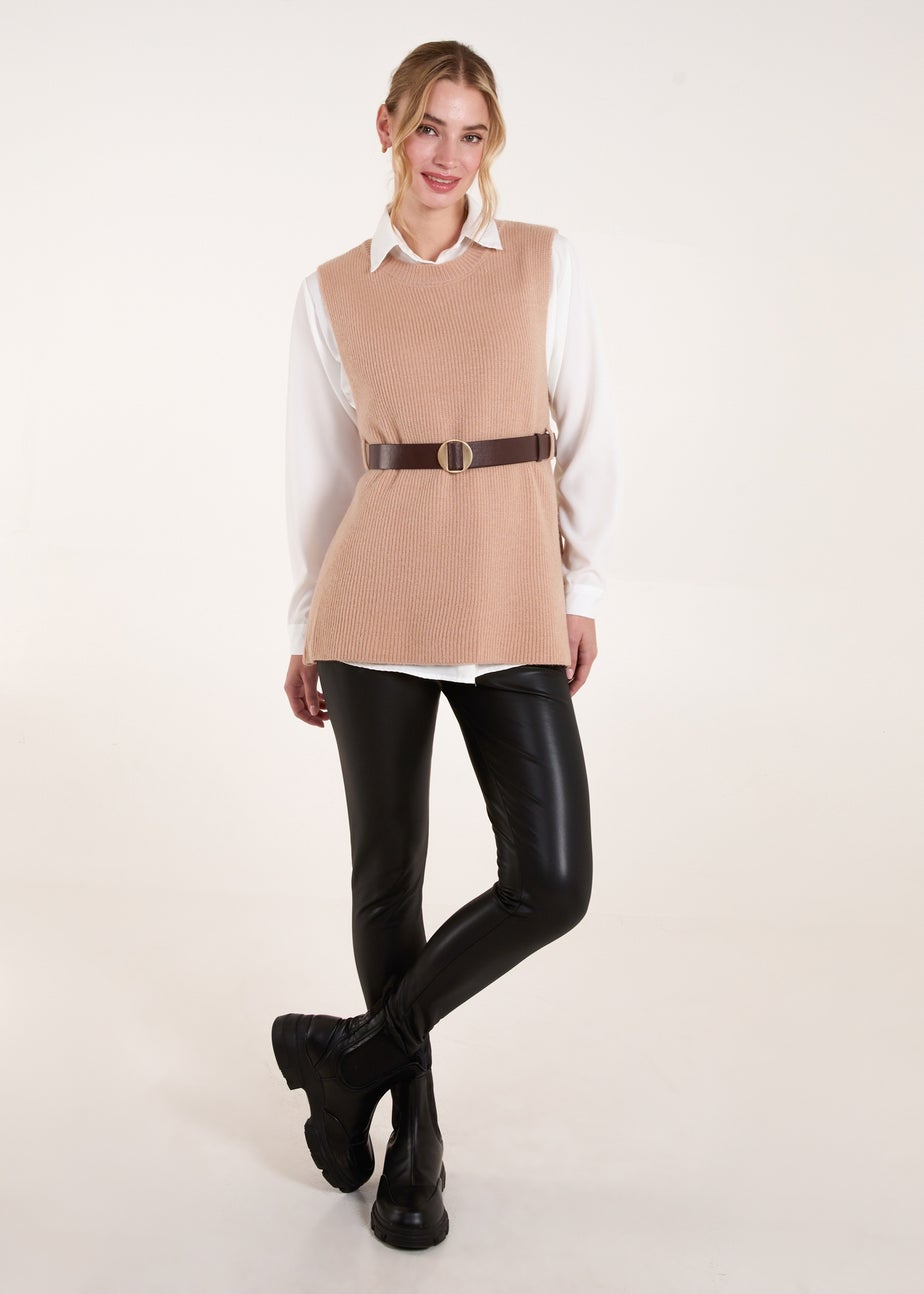 Blue Vanilla Camel Ribbed Knit Vest Blouse