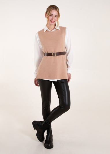 Blue Vanilla Camel Ribbed Knit Vest Blouse