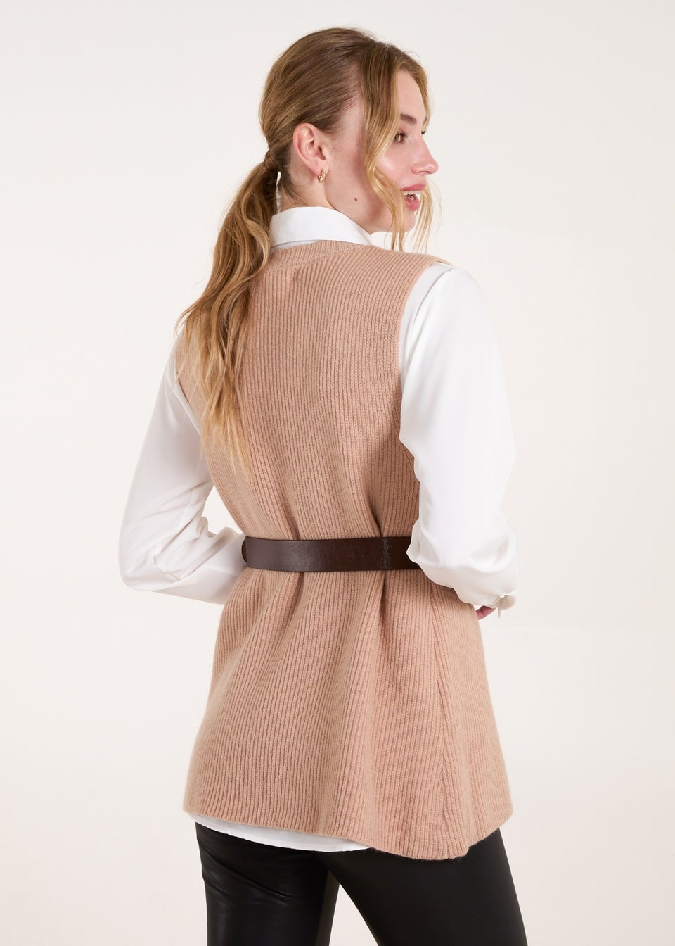 Blue Vanilla Camel Ribbed Knit Vest Blouse