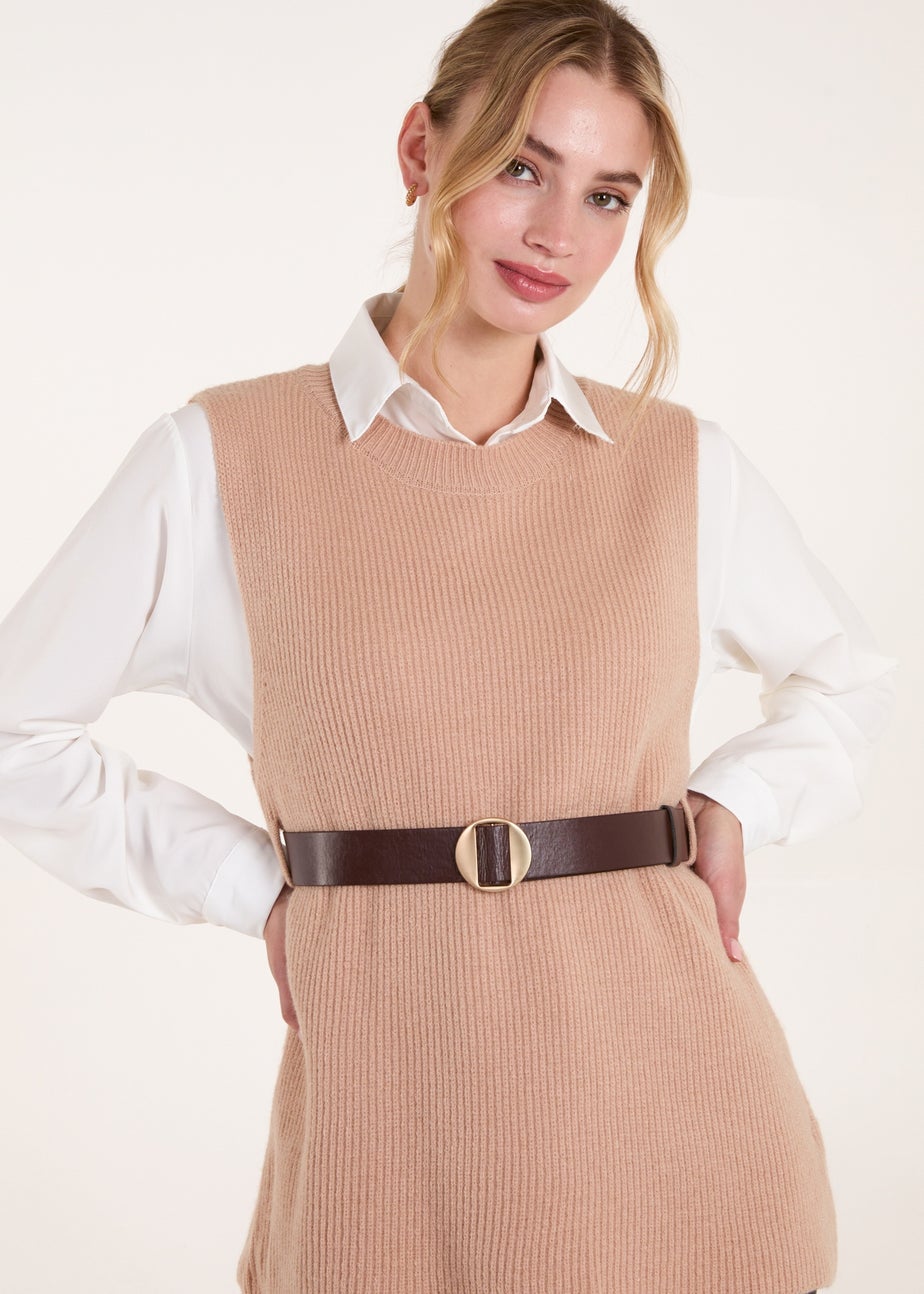 Blue Vanilla Camel Ribbed Knit Vest Blouse