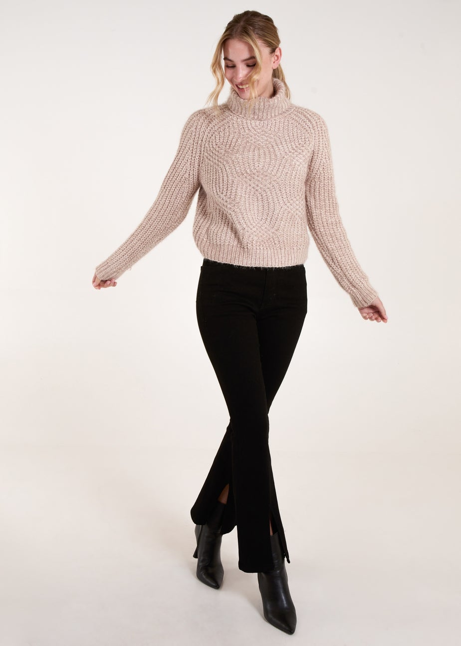 Blue Vanilla Beige Chenille Roll Neck Knit Jumper