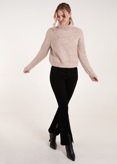 Blue Vanilla Beige Chenille Roll Neck Knit Jumper