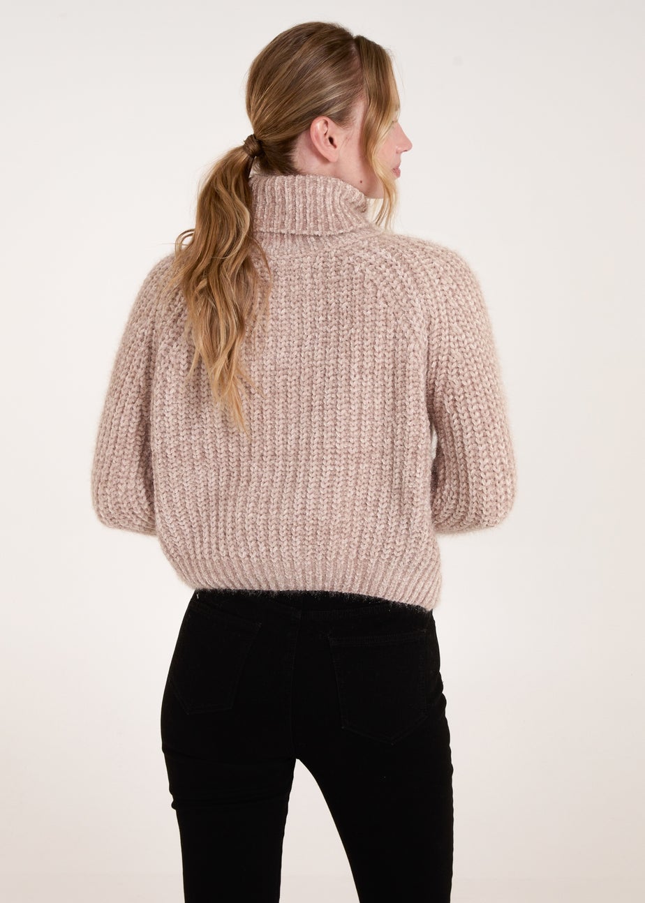 Blue Vanilla Beige Chenille Roll Neck Knit Jumper