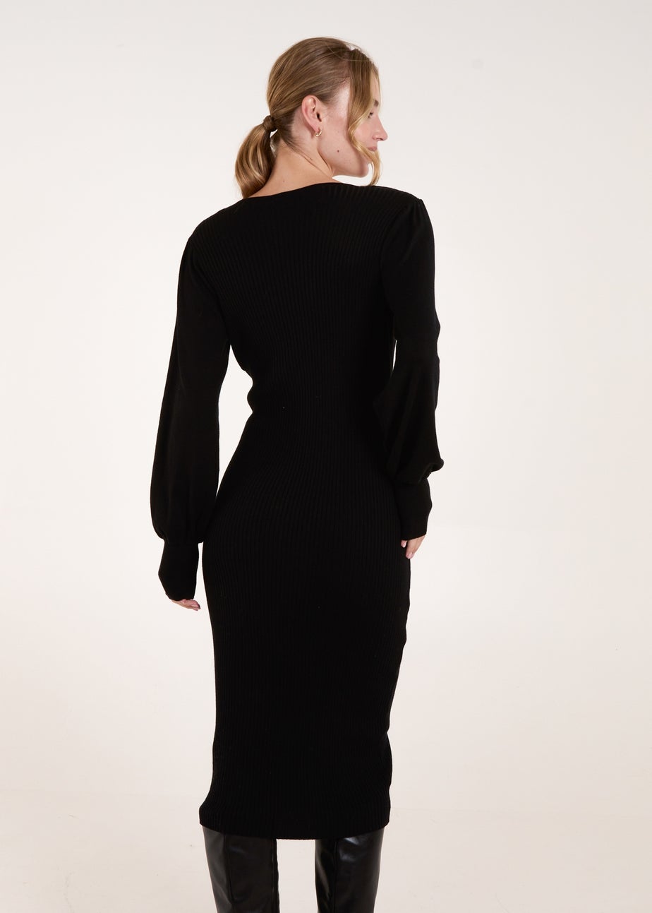 Blue Vanilla Black V-Neck Ribbed Dress