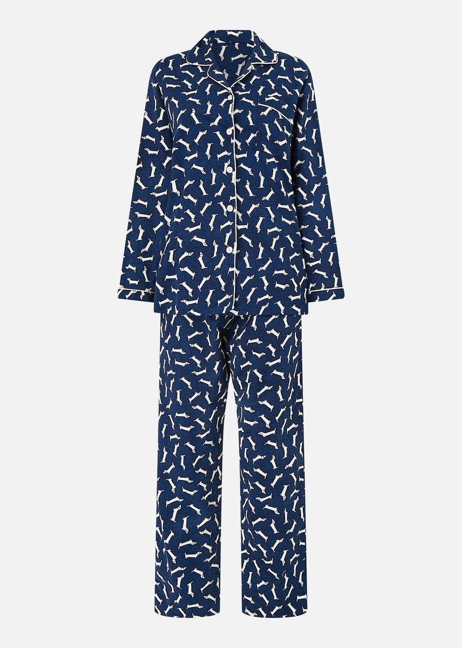 Yumi Navy Dachshund Brushed Cotton Pyjamas