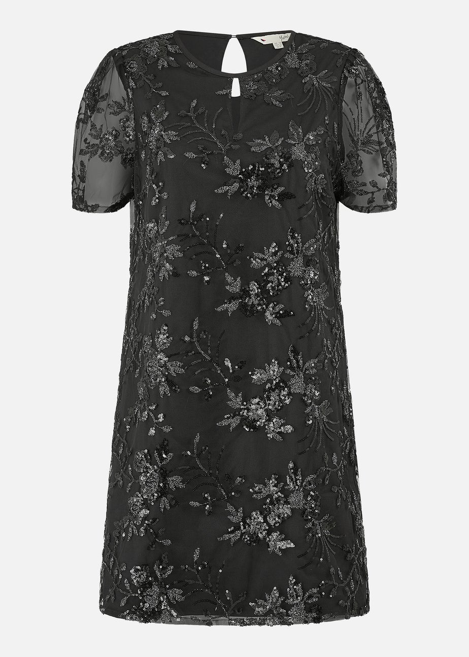 Yumi Black Sequin Embroidered Tunic Dress