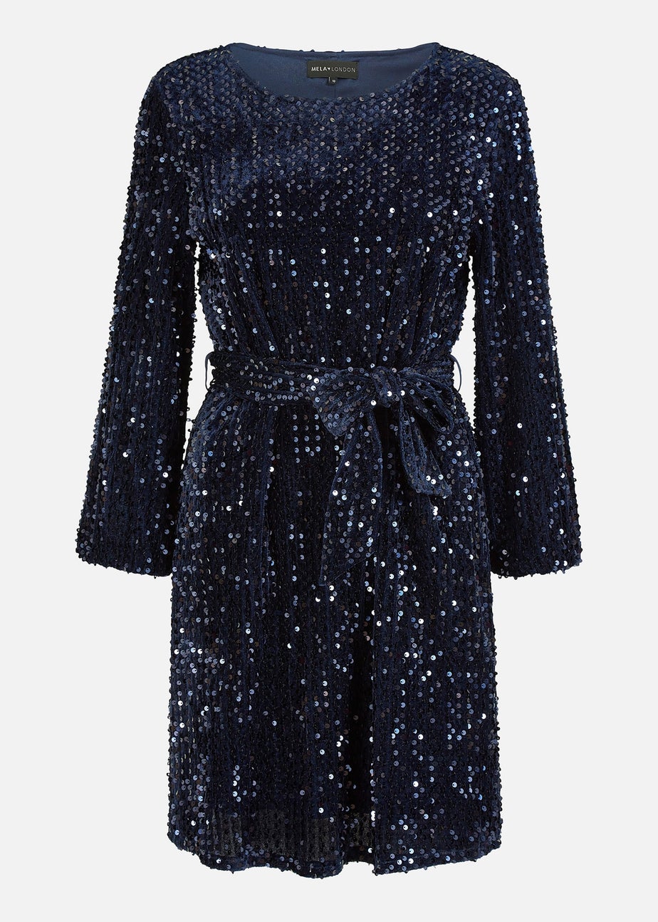 Mela Navy Sequin Smock Dress