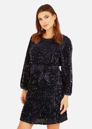 Mela Navy Sequin Smock Dress