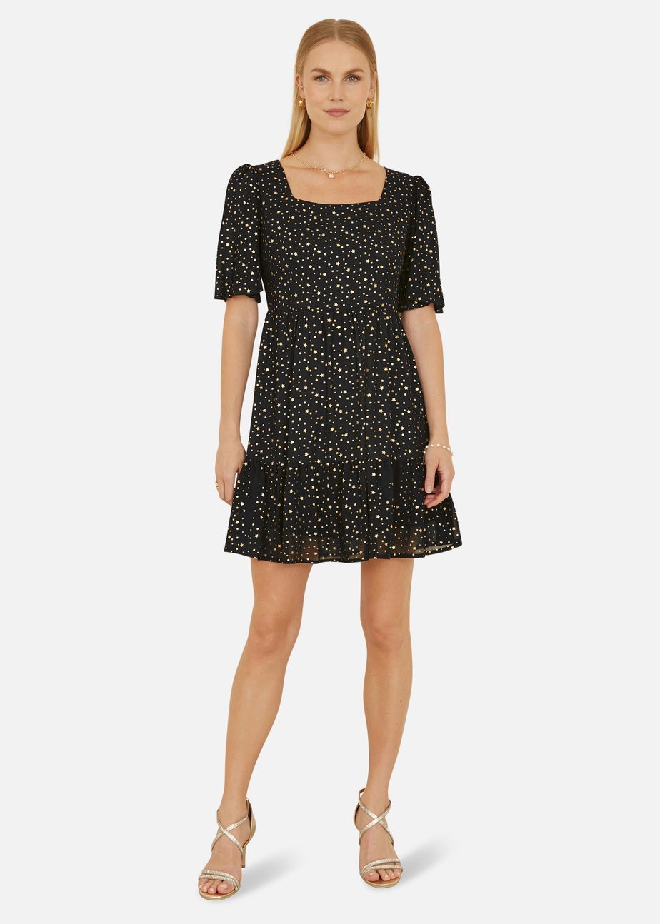 Mela Black Star Print Skater Dress