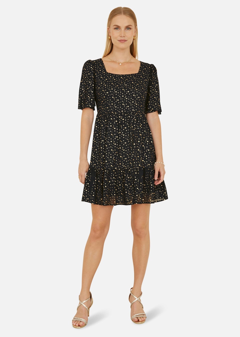 Mela Black Star Print Skater Dress