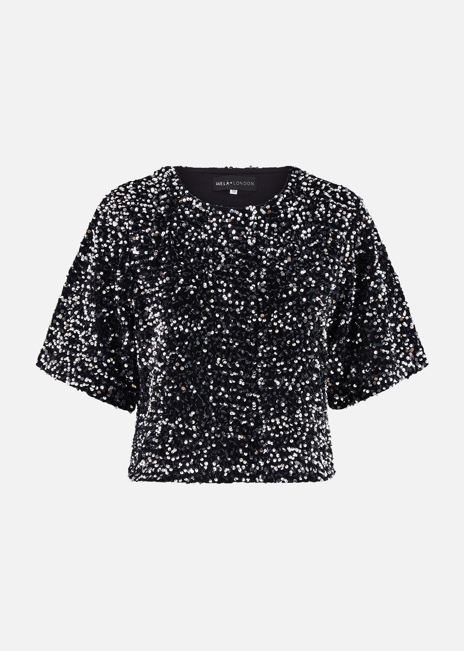 Mela Black Sequin Relaxed Fit Top