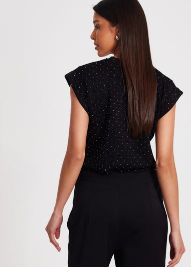 Quiz Black Stud Detail Top