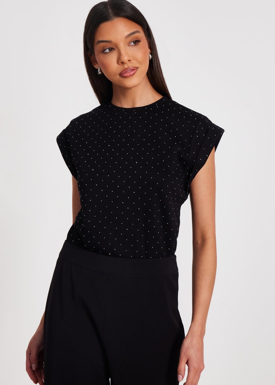 Quiz Black Stud Detail Top