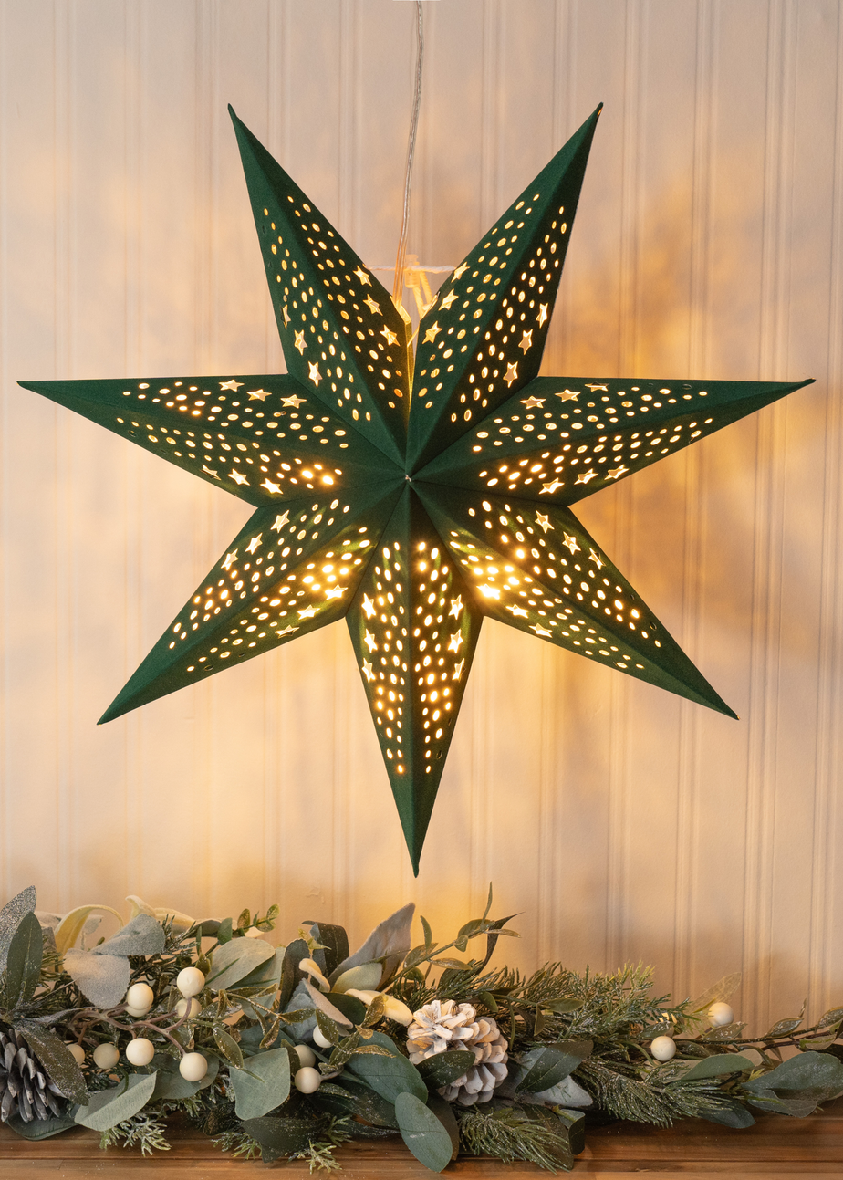 ValueLights Green Velvet Star Light Plug in Wall Light Christmas Tree Topper (45cm x 45cm x 13cm)