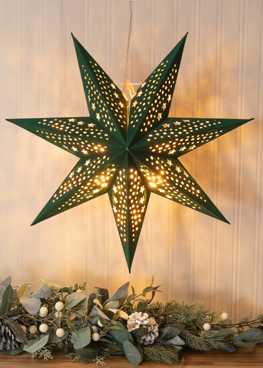 ValueLights Green Velvet Star Light Plug in Wall Light Christmas Tree Topper (45cm x 45cm x 13cm)