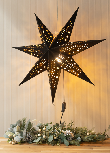 ValueLights Large Black Velvet Star Light Plug in Wall Light Christmas Tree Topper (60cm x 60cm x 15cm)