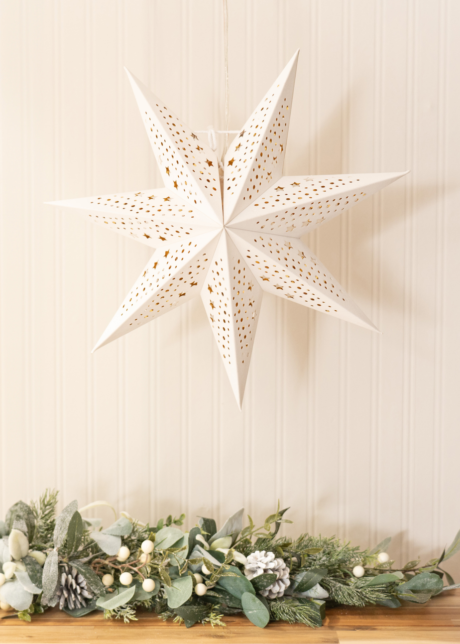 ValueLights Large White Velvet Star Light Plug in Wall Light Christmas Tree Topper (60cm x 60cm x 15cm)