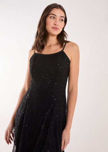 Pink Vanilla Black Sequin Lace Mini Dress