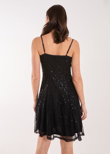 Pink Vanilla Black Sequin Lace Mini Dress