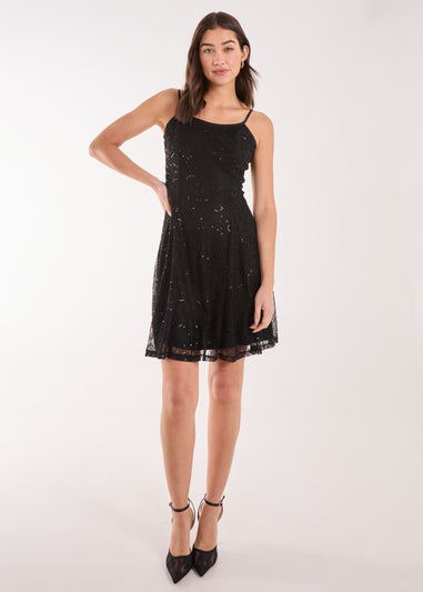 Pink Vanilla Black Sequin Lace Mini Dress