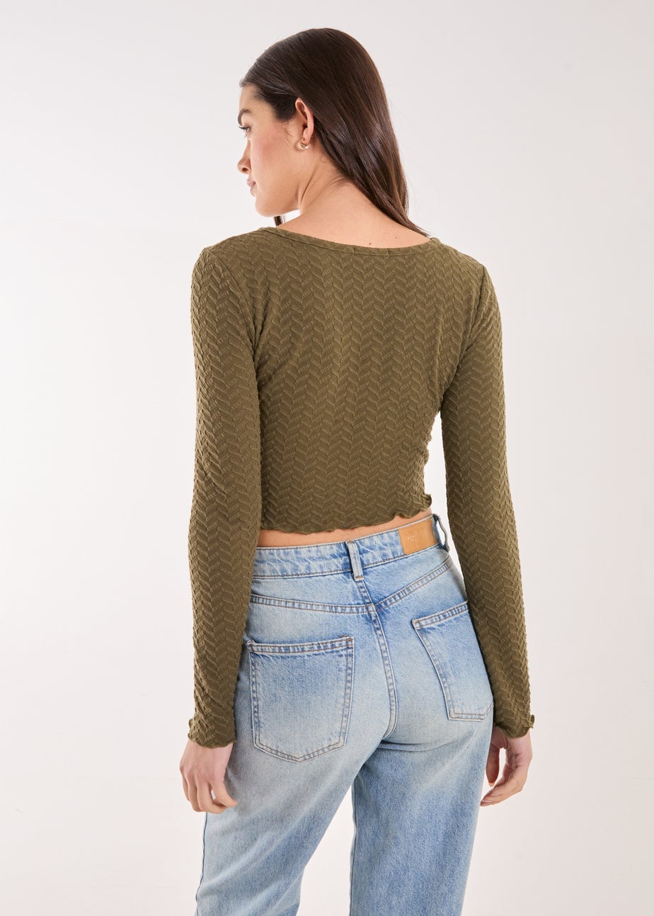 Pink Vanilla Khaki Zig Zag Jersey Long Sleeve Top