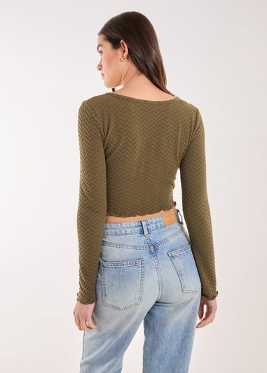 Pink Vanilla Khaki Zig Zag Jersey Long Sleeve Top