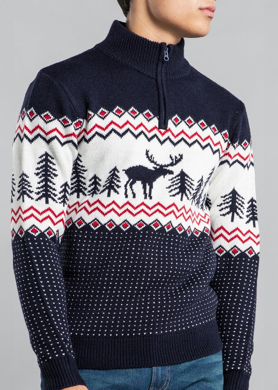 Tokyo Laundry Navy Festive Jacquard Knit Jumper