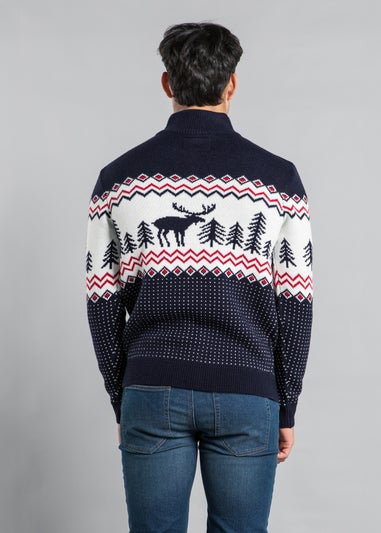 Tokyo Laundry Navy Festive Jacquard Knit Jumper