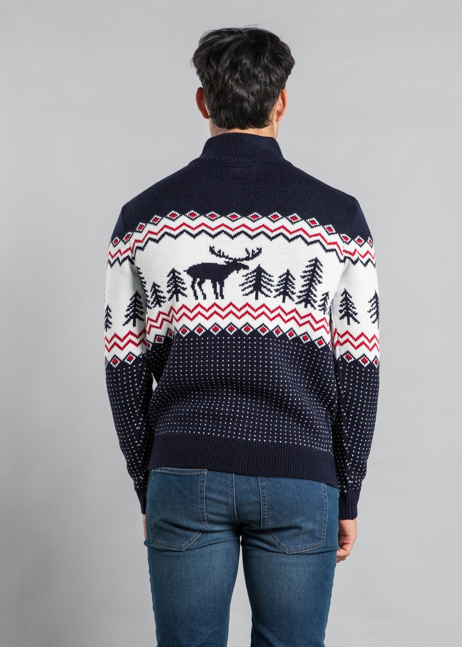 Tokyo Laundry Navy Festive Jacquard Knit Jumper