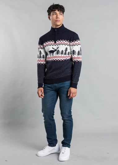 Tokyo Laundry Navy Festive Jacquard Knit Jumper
