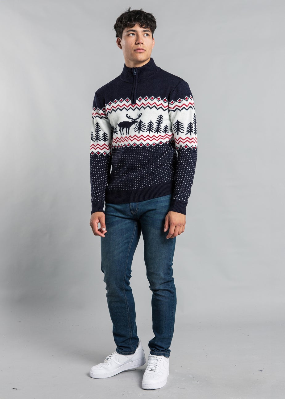 Tokyo Laundry Navy Festive Jacquard Knit Jumper
