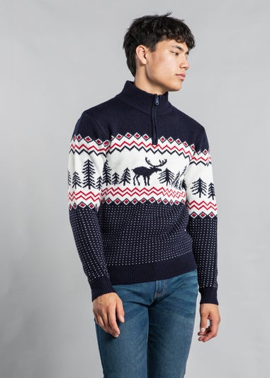 Tokyo Laundry Navy Festive Jacquard Knit Jumper