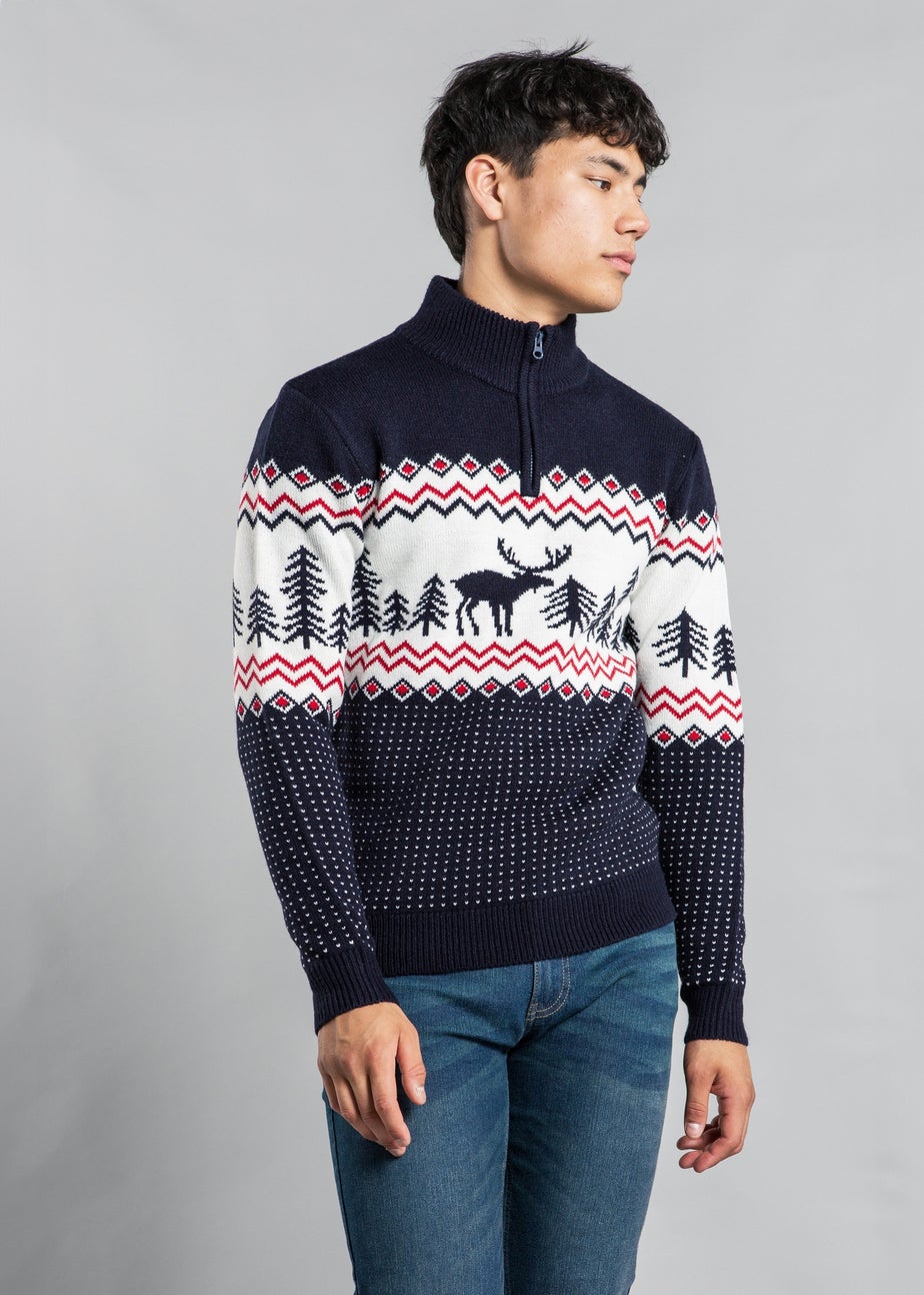 Tokyo Laundry Navy Festive Jacquard Knit Jumper