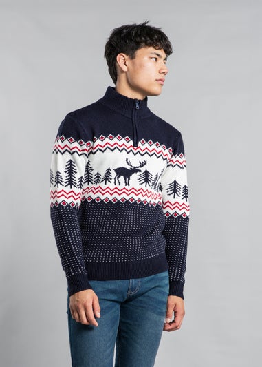 Tokyo Laundry Navy Festive Jacquard Knit Jumper