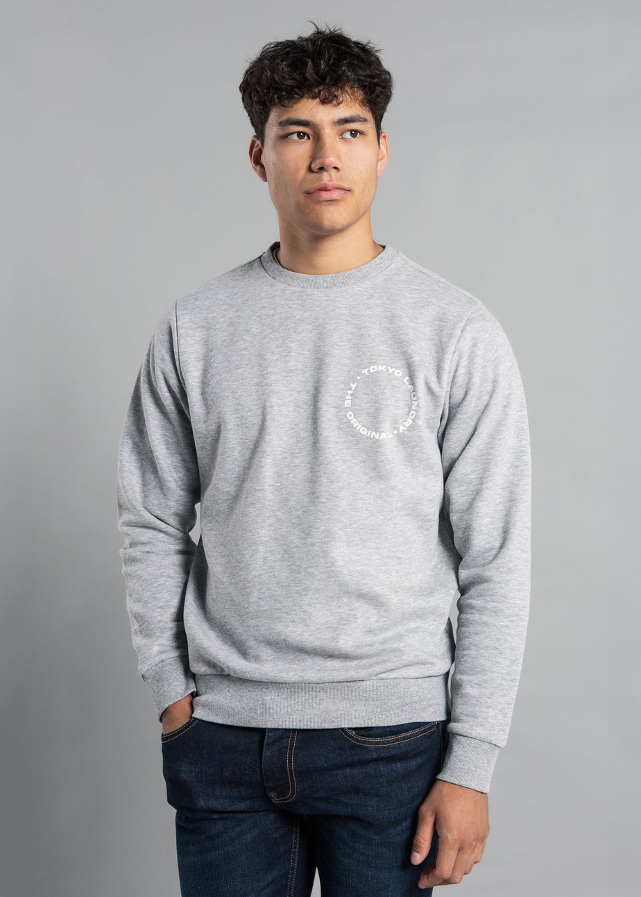 Tokyo Laundry Light Grey Crew Neck Sweatshirt with Logo Print