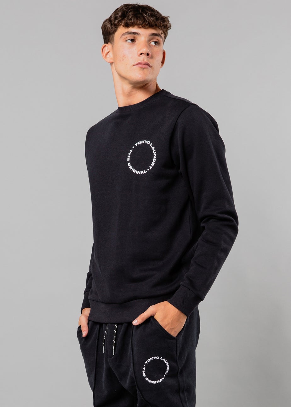 Tokyo Laundry Navy Crew Neck Sweatshirt with Logo Print