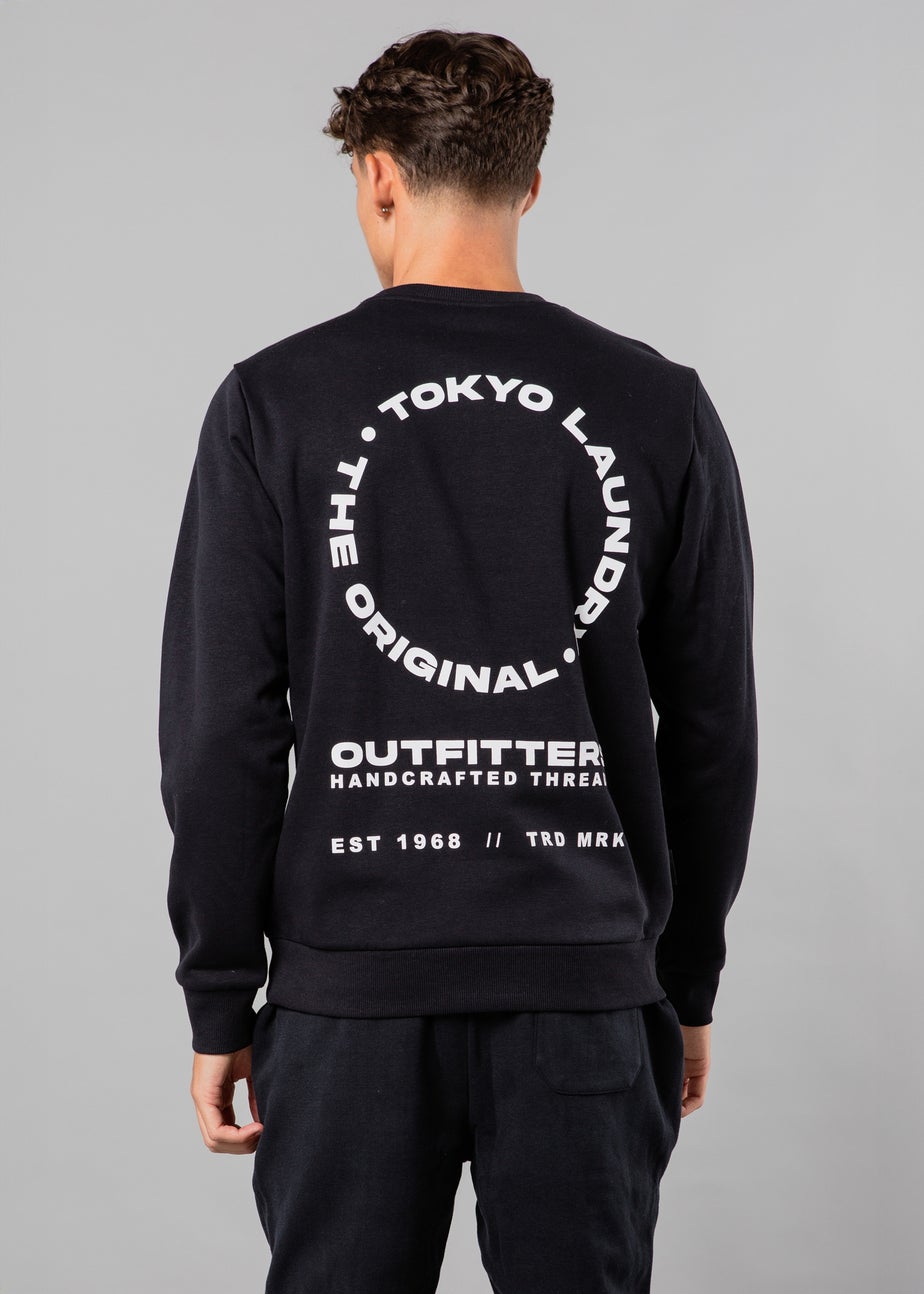 Tokyo Laundry Navy Crew Neck Sweatshirt with Logo Print