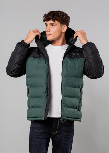 Tokyo Laundry Black Colour Block Hooded Puffer Jacket with Microfleece Lining