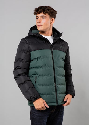 Tokyo Laundry Black Colour Block Hooded Puffer Jacket with Microfleece Lining