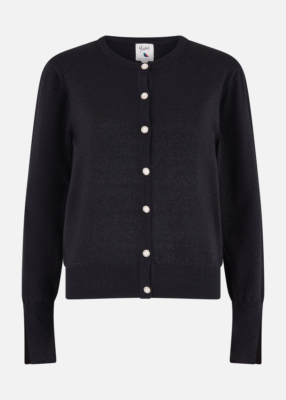Yumi Black Metallic Knit Cardigan With Pearl Button Details