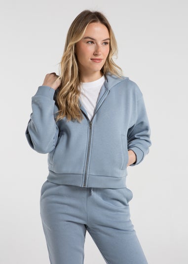 French Connection Blue Cotton Blend Boxy Zip Hoody