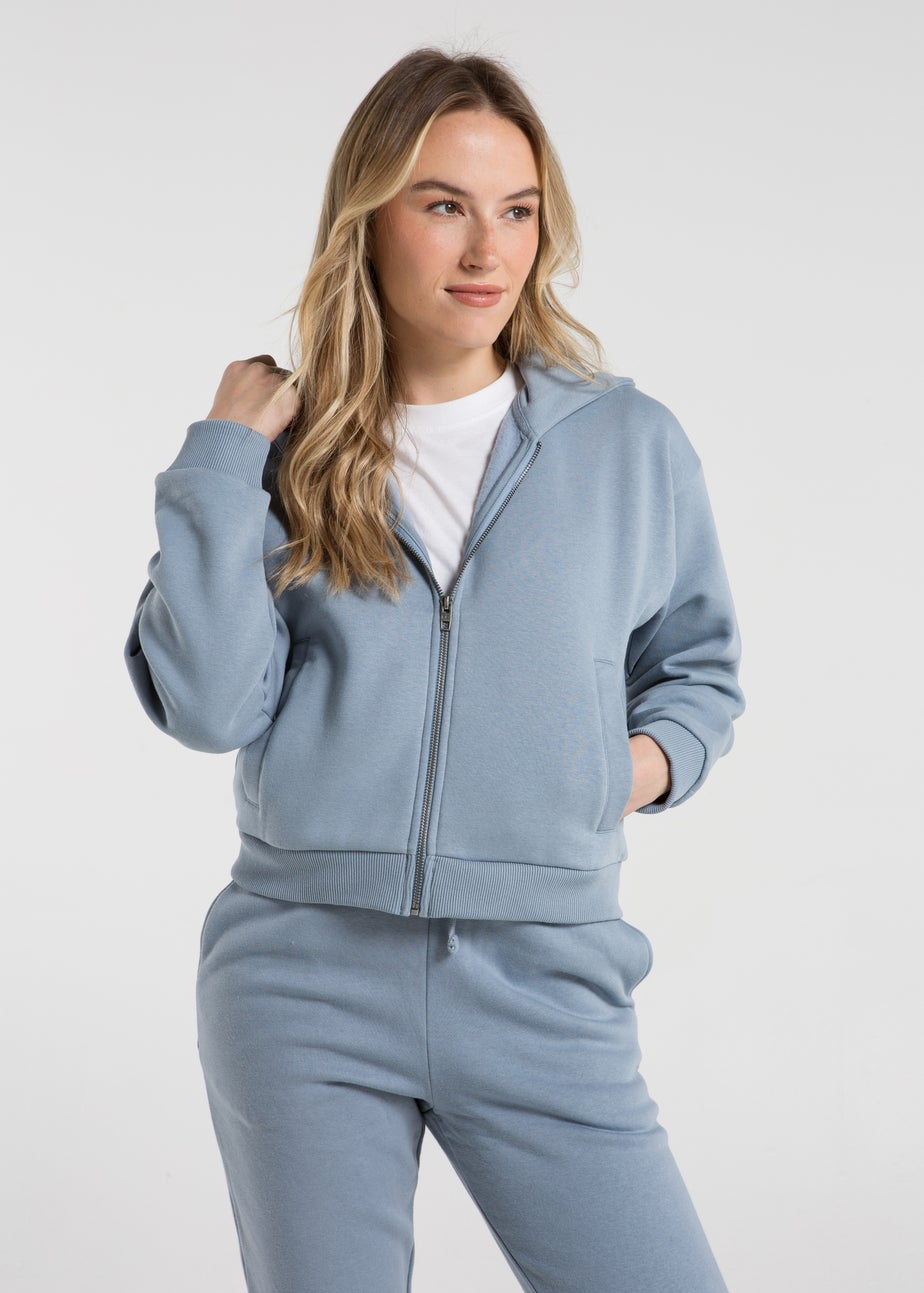 French Connection Blue Cotton Blend Boxy Zip Hoody