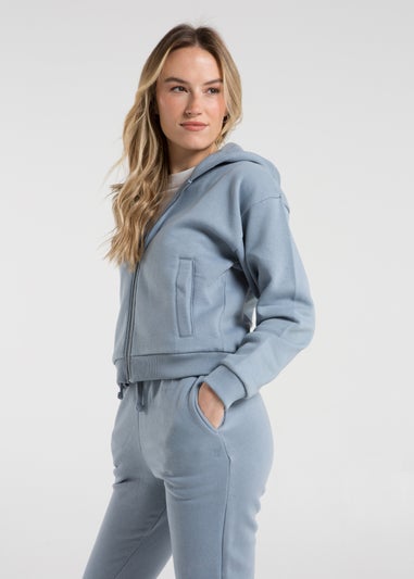 French Connection Blue Cotton Blend Boxy Zip Hoody